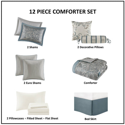 Madison Park Whitman 12 Piece Comforter Set with Cotton Bed Sheets