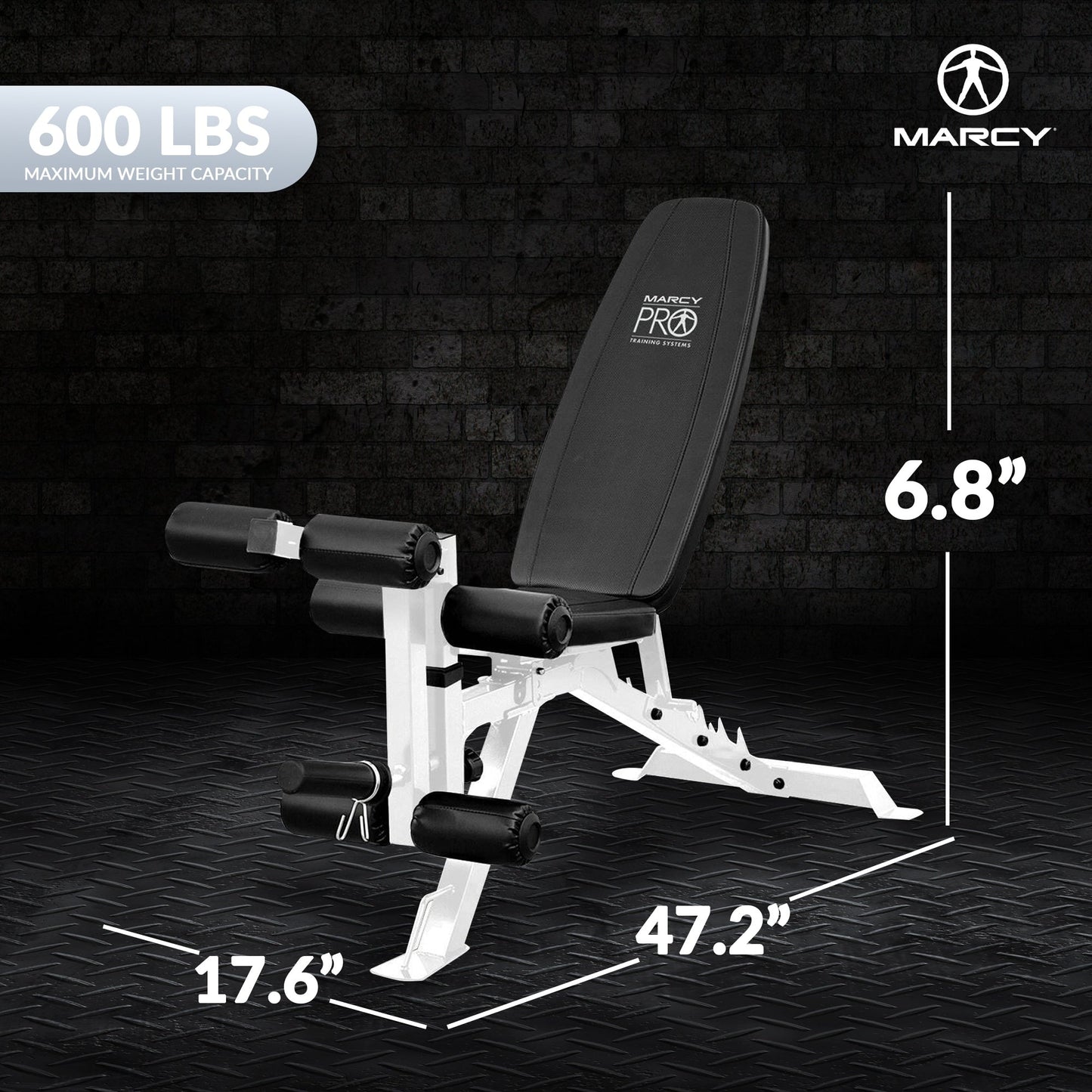 Marcy Powder Coated Steel Home Gym Multipurpose Adjustable Weight Bench, White - 65 x 23 x 46.5 inches