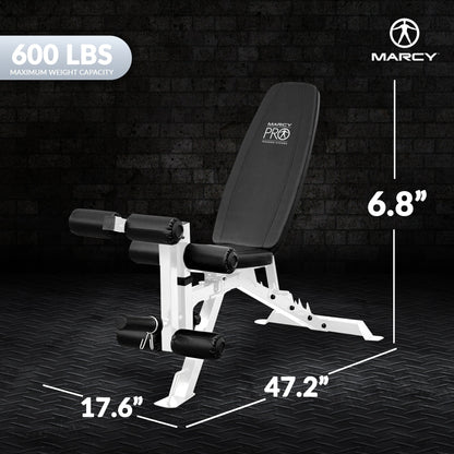 Marcy Powder Coated Steel Home Gym Multipurpose Adjustable Weight Bench, White - 65 x 23 x 46.5 inches