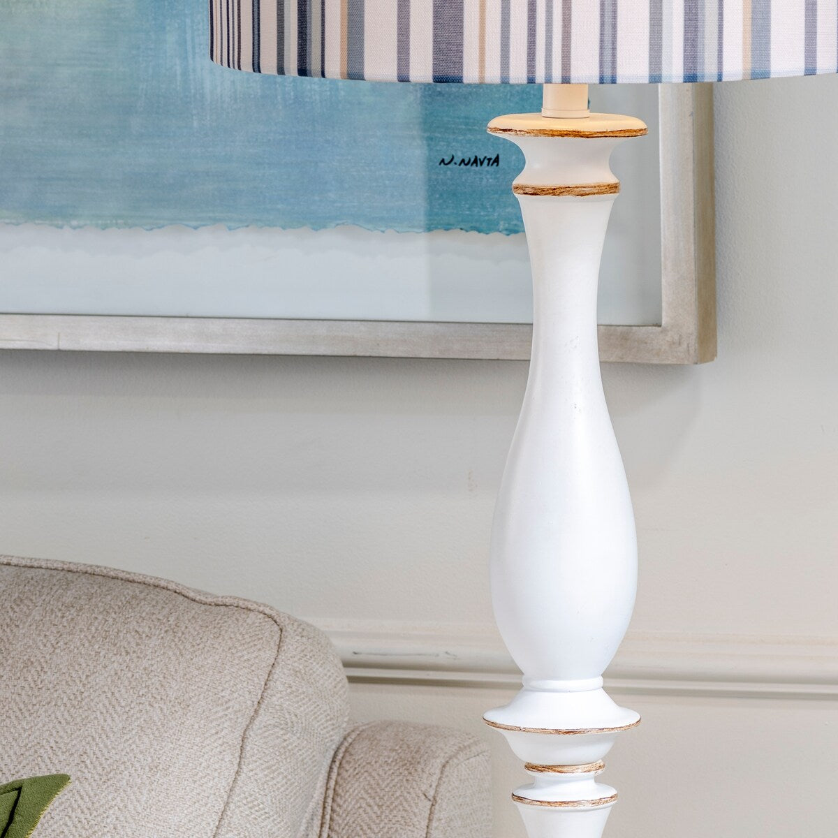 Maribelle 65H Distressed White Resin Multi Stripe Floor Lamp - 65H x 17Rnd