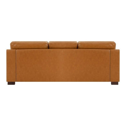 Canapé moderne en cuir véritable avec pieds en bois et coussin traversin supplémentaire