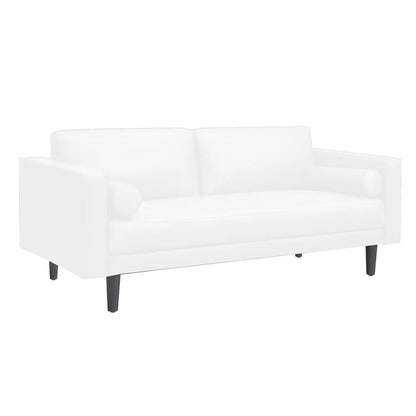 Canapé moderne en cuir véritable avec pieds en bois et coussin traversin supplémentaire
