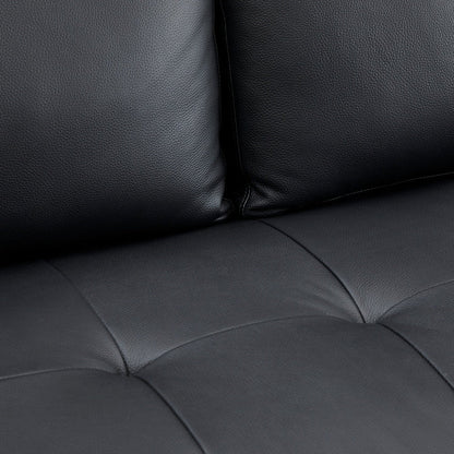 Canapé moderne en cuir véritable avec pieds en bois et coussin traversin supplémentaire