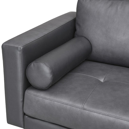 Canapé moderne en cuir véritable avec pieds en bois et coussin traversin supplémentaire
