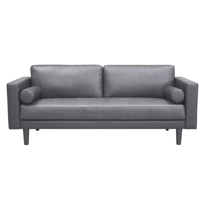 Canapé moderne en cuir véritable avec pieds en bois et coussin traversin supplémentaire
