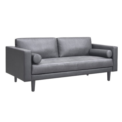 Canapé moderne en cuir véritable avec pieds en bois et coussin traversin supplémentaire