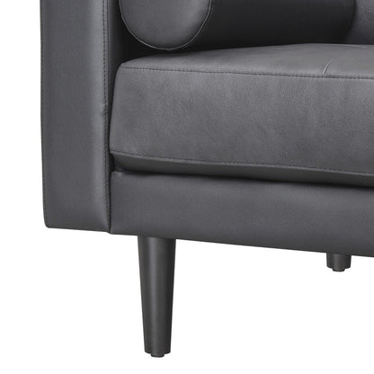 Canapé moderne en cuir véritable avec pieds en bois et coussin traversin supplémentaire