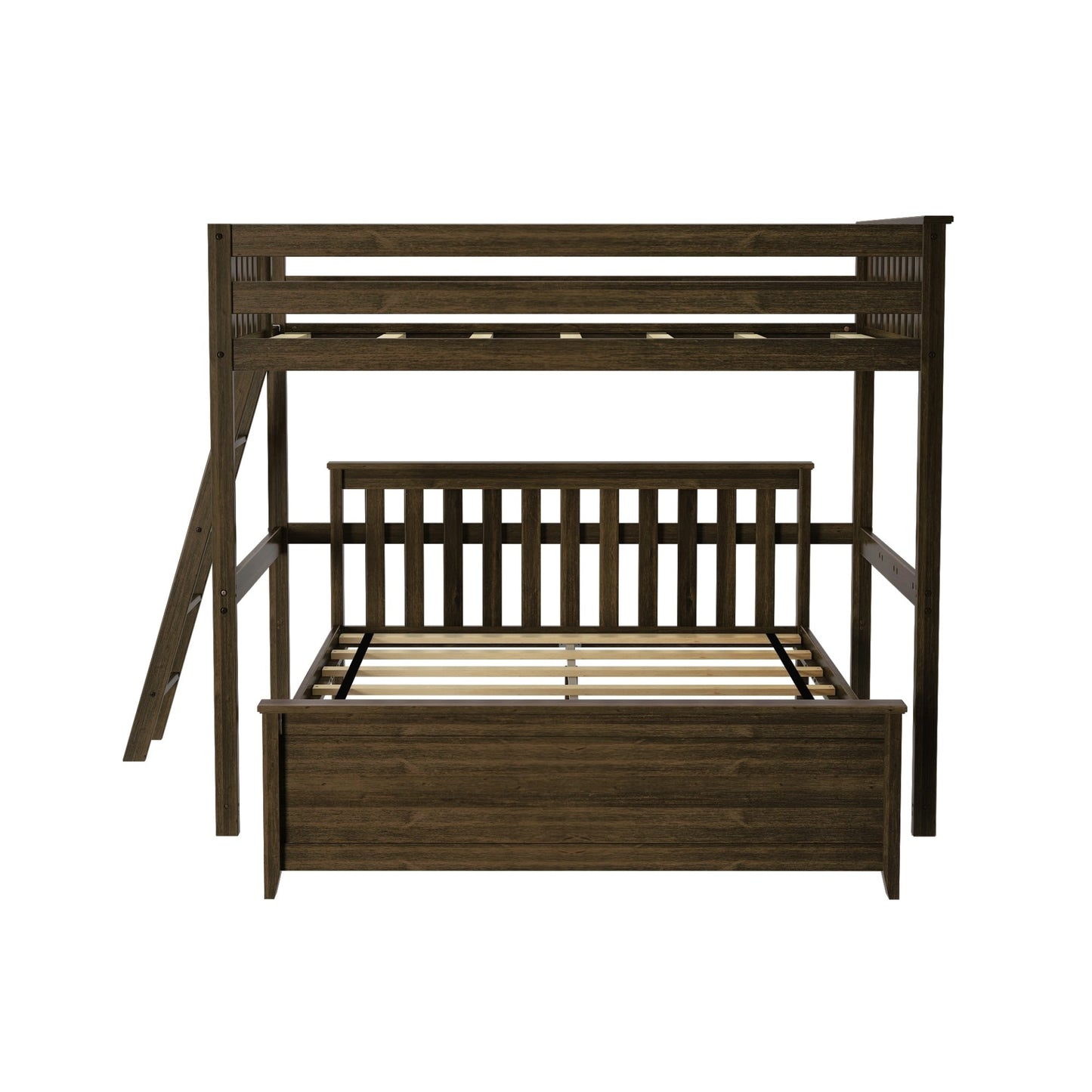 Max and Lily L-Shaped Full over Queen Bunk Bed with Ladder on End