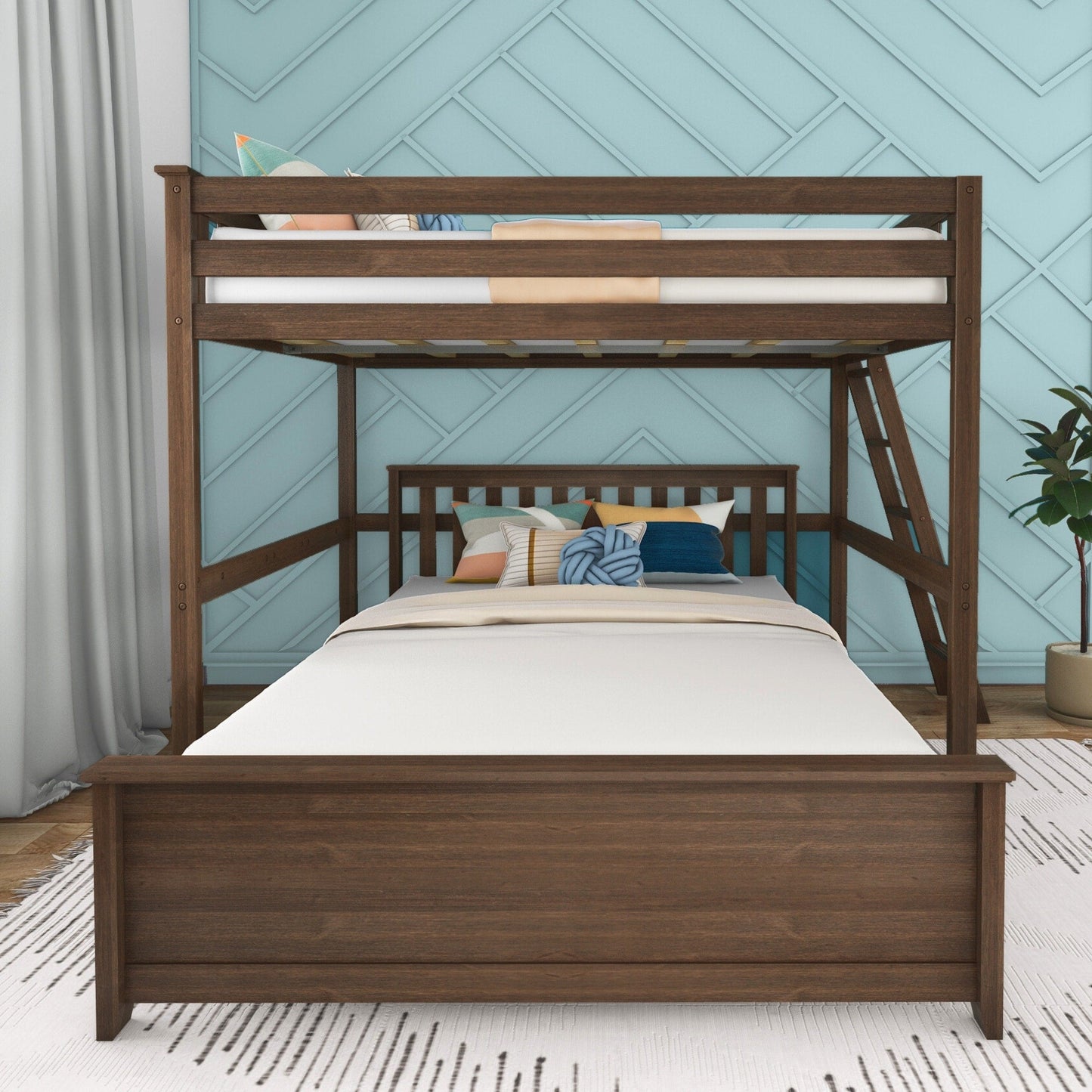 Max and Lily L-Shaped Full over Queen Bunk Bed with Ladder on End