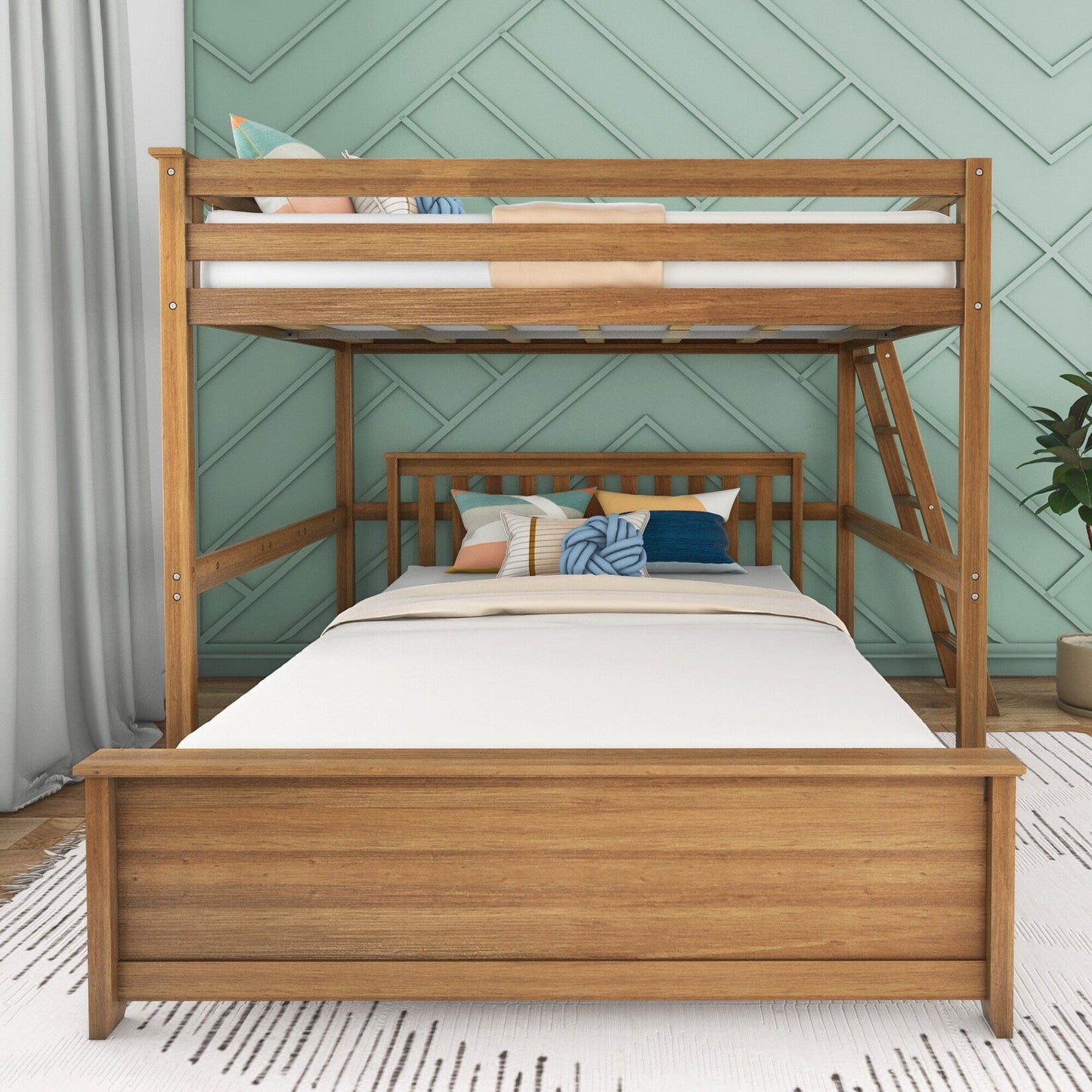 Max and Lily L-Shaped Full over Queen Bunk Bed with Ladder on End