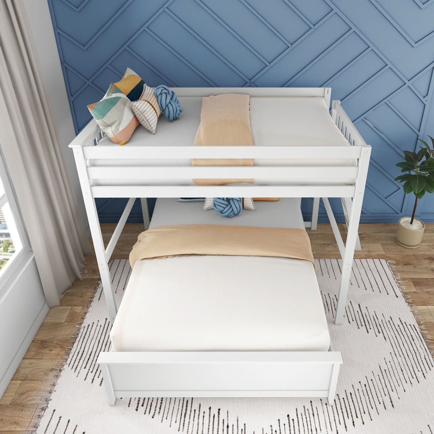 Max and Lily L-Shaped Full over Queen Bunk Bed with Ladder on End