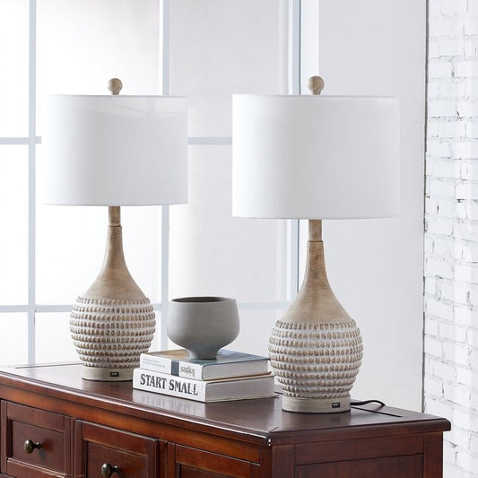 Maxax 24.75 Brown Table Lamp Set with USB (Set of 2)