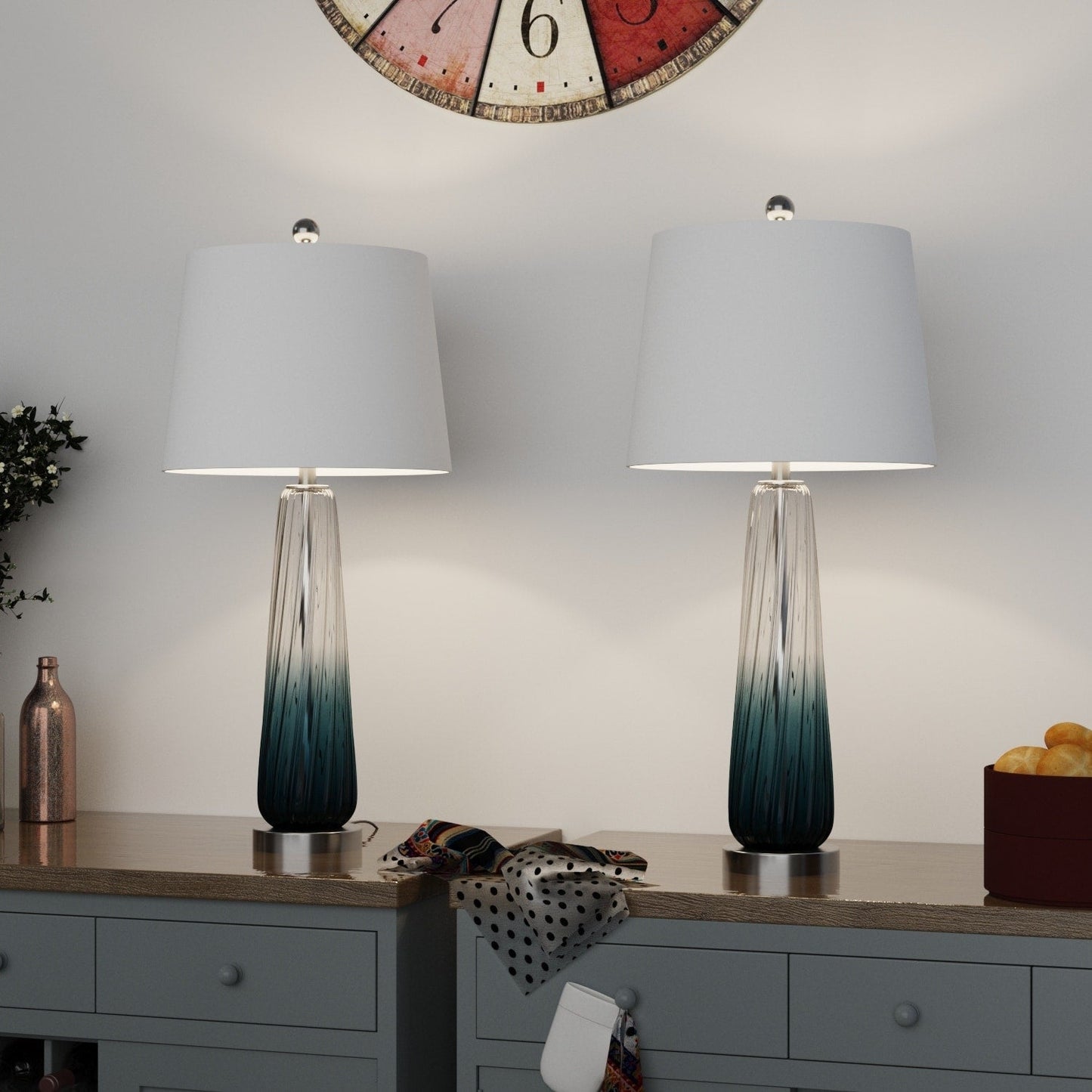 Maxax 28.75 Gradient Blue Bedside Table Lamp Set (Set of 2)