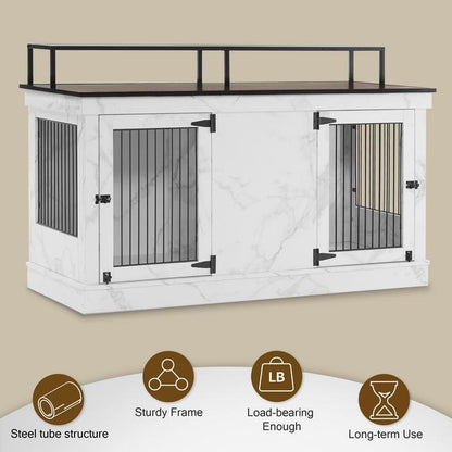 Mcombo Large Dog Crate Furniture TV Stand,Wooden Dog Kennel with Double Doors 1861