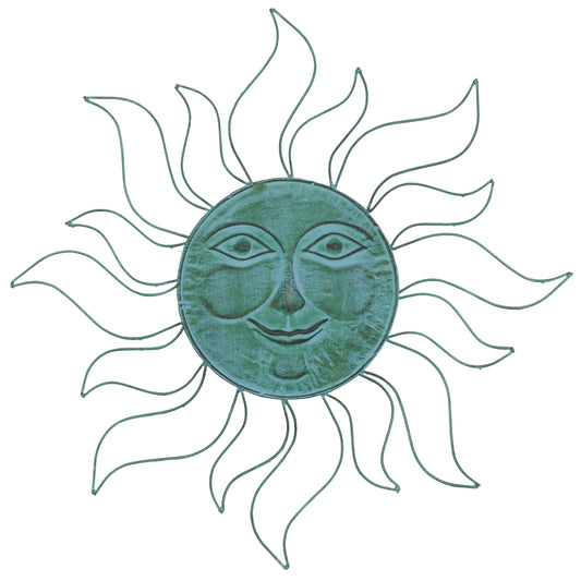 Metal Sun Indoor Outdoor Home Wall Decor with Wire Frame - Teal - Roche River Decor