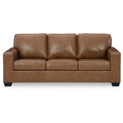 Canapé Miller, similicuir marron et cuir véritable, coussins moelleux, 85 pouces