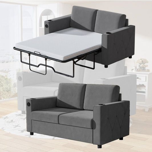 Canapé-lit gigogne Mixoy, canapé-lit avec matelas en mousse à mémoire de forme, porte-gobelet, port USB, canapé-lit gigogne
