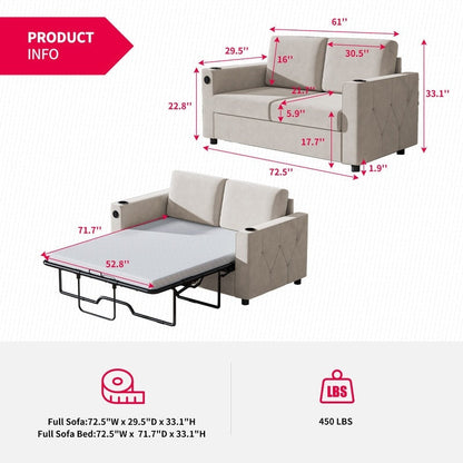 Canapé-lit gigogne Mixoy, canapé-lit avec matelas en mousse à mémoire de forme, porte-gobelet, port USB, canapé-lit gigogne