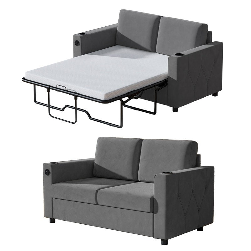 Canapé-lit gigogne Mixoy, canapé-lit avec matelas en mousse à mémoire de forme, porte-gobelet, port USB, canapé-lit gigogne