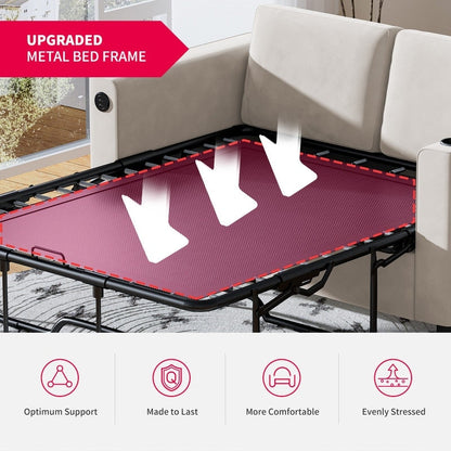 Canapé-lit gigogne Mixoy, canapé-lit avec matelas en mousse à mémoire de forme, porte-gobelet, port USB, canapé-lit gigogne