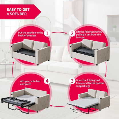 Canapé-lit gigogne Mixoy, canapé-lit avec matelas en mousse à mémoire de forme, porte-gobelet, port USB, canapé-lit gigogne