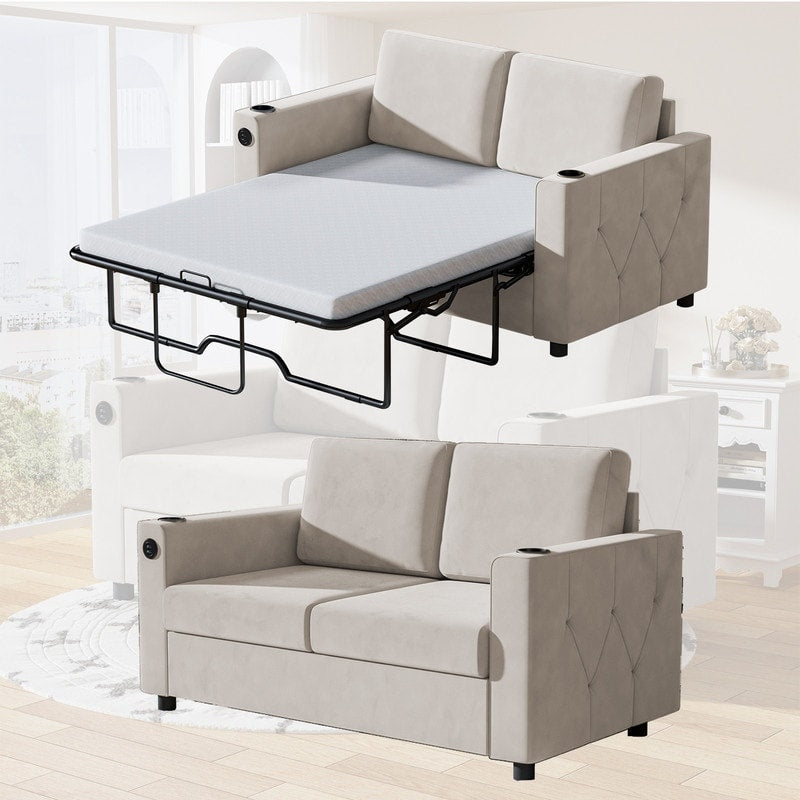 Canapé-lit gigogne Mixoy, canapé-lit avec matelas en mousse à mémoire de forme, porte-gobelet, port USB, canapé-lit gigogne