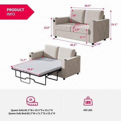 Canapé-lit gigogne Mixoy, canapé-lit avec matelas en mousse à mémoire de forme, porte-gobelet, port USB, canapé-lit gigogne