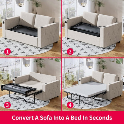 Canapé-lit gigogne Mixoy, canapé-lit avec matelas en mousse à mémoire de forme, porte-gobelet, port USB, canapé-lit gigogne