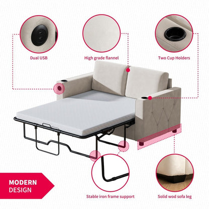 Canapé-lit gigogne Mixoy, canapé-lit avec matelas en mousse à mémoire de forme, porte-gobelet, port USB, canapé-lit gigogne