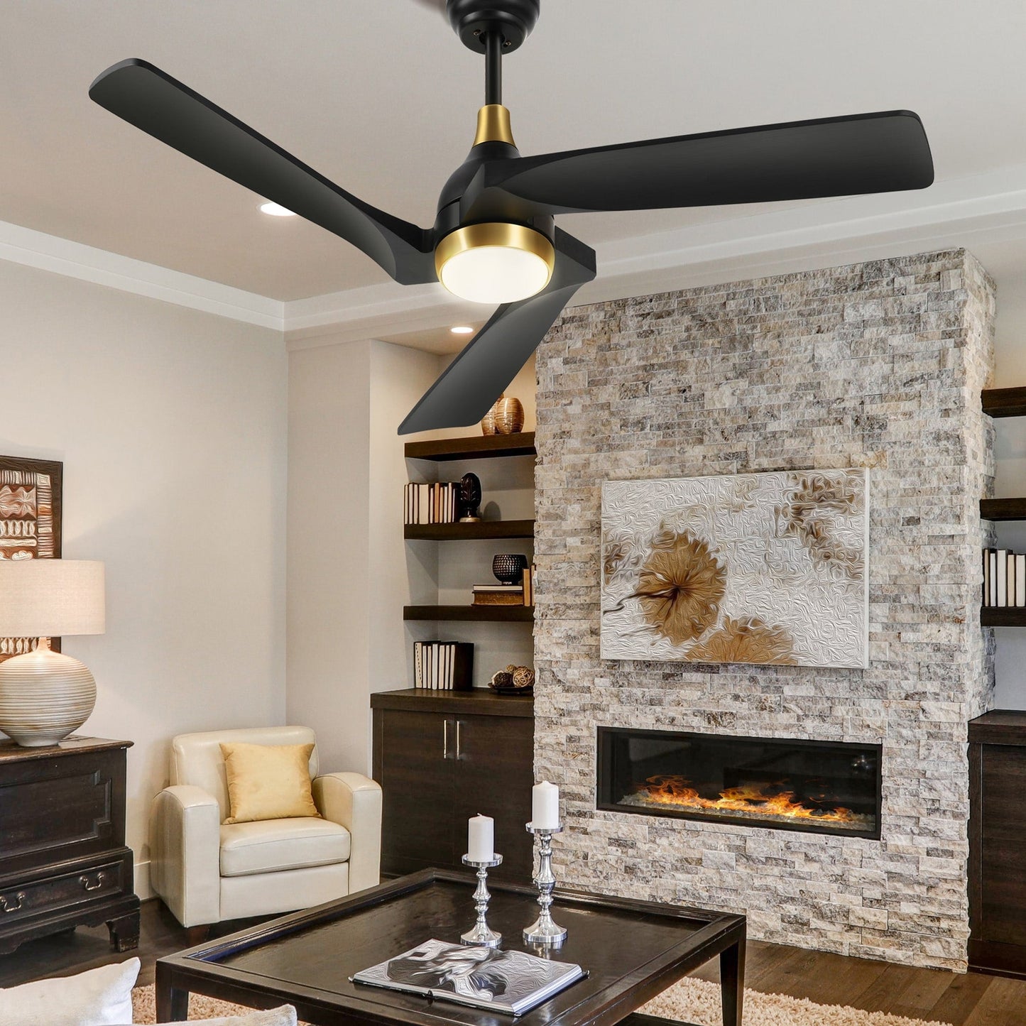 Moasis 52 Modern Remote Control Ceiling Fan with Lights and 5 Solid Wood Blades