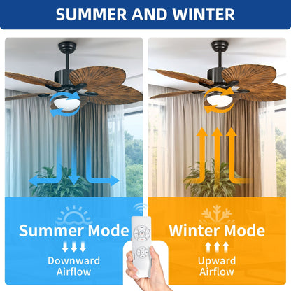 Moasis 52 Palm Leaf Ceiling Fan with Light Tropical Style with Remote