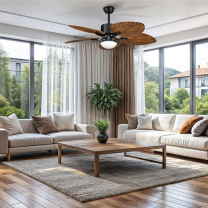 Moasis 52 Palm Leaf Ceiling Fan with Light Tropical Style with Remote
