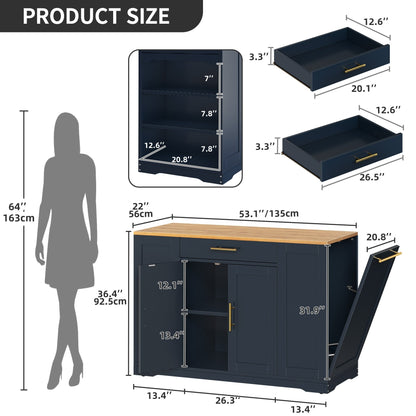 Moasis 53-inch Rolling Kitchen Island Storage Cabinet Portable Mobile Kitchen Cart