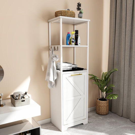 Moasis 53H 3-Tier Tilt Out Laundry Hamper Bathroom Storage Shelf Cabinet with Basket