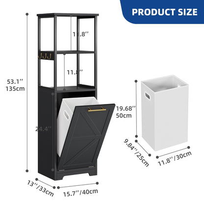 Moasis 53H 3-Tier Tilt Out Laundry Hamper Bathroom Storage Shelf Cabinet with Basket
