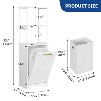 Moasis 53H 3-Tier Tilt Out Laundry Hamper Bathroom Storage Shelf Cabinet with Basket