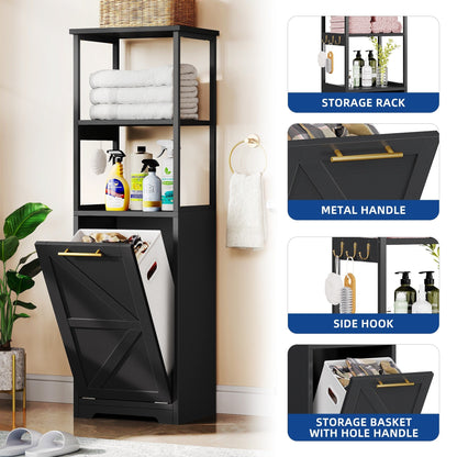 Moasis 53H 3-Tier Tilt Out Laundry Hamper Bathroom Storage Shelf Cabinet with Basket