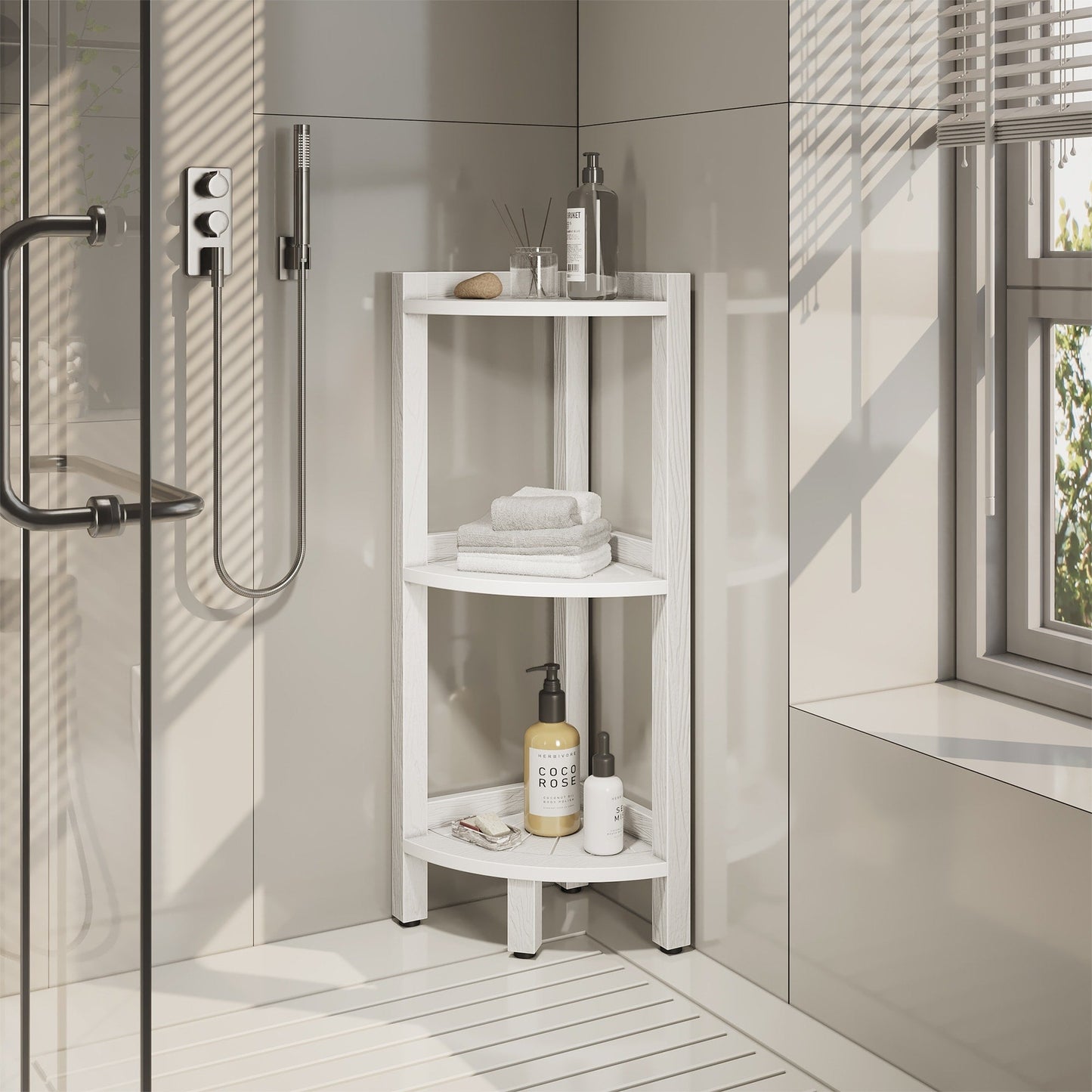 Moasis Bathroom 3-Tier Corner Shelf Corner Stool Poly Lumber Shelf Organizer