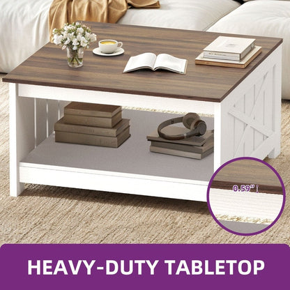 Moasis Farmhouse Coffee Table with Storage for Living Room Square Center Table