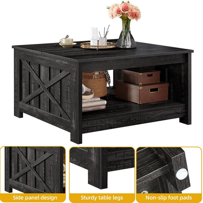 Moasis Farmhouse Coffee Table with Storage for Living Room Square Center Table