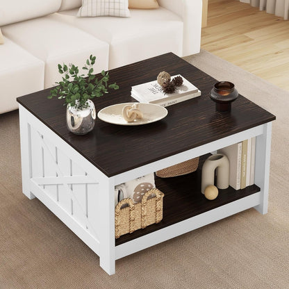 Moasis Farmhouse Coffee Table with Storage for Living Room Square Center Table
