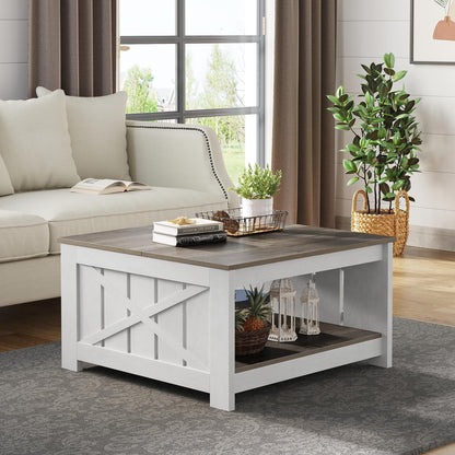 Moasis Farmhouse Coffee Table with Storage for Living Room Square Center Table