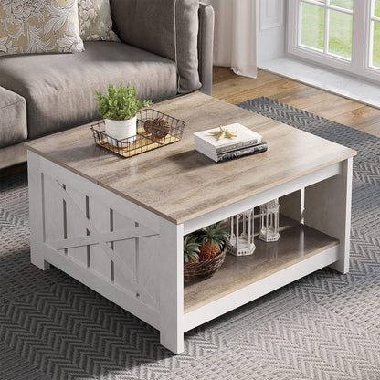 Moasis Farmhouse Coffee Table with Storage for Living Room Square Center Table