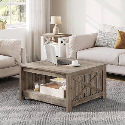 Moasis Farmhouse Coffee Table with Storage for Living Room Square Center Table