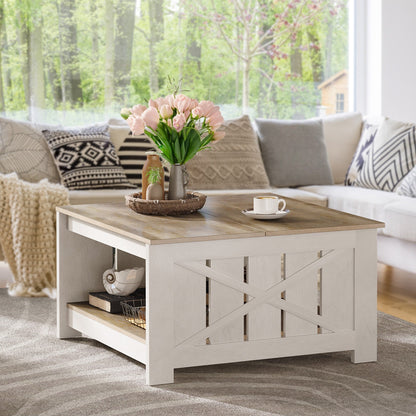 Moasis Farmhouse Coffee Table with Storage for Living Room Square Center Table