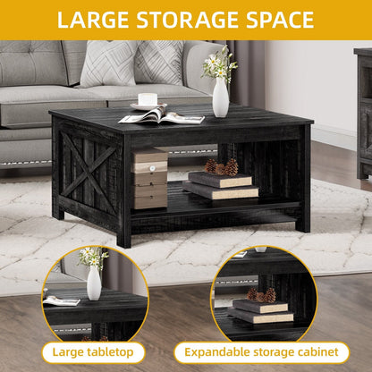 Moasis Farmhouse Coffee Table with Storage for Living Room Square Center Table