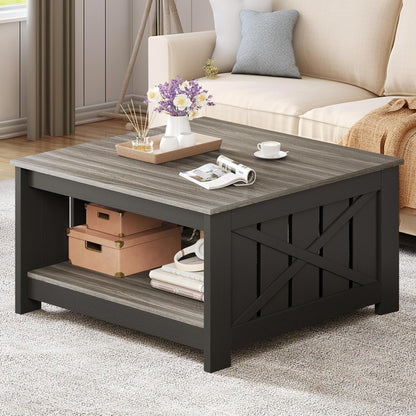 Moasis Farmhouse Coffee Table with Storage for Living Room Square Center Table