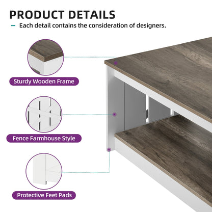 Moasis Farmhouse Coffee Table with Storage for Living Room Square Center Table