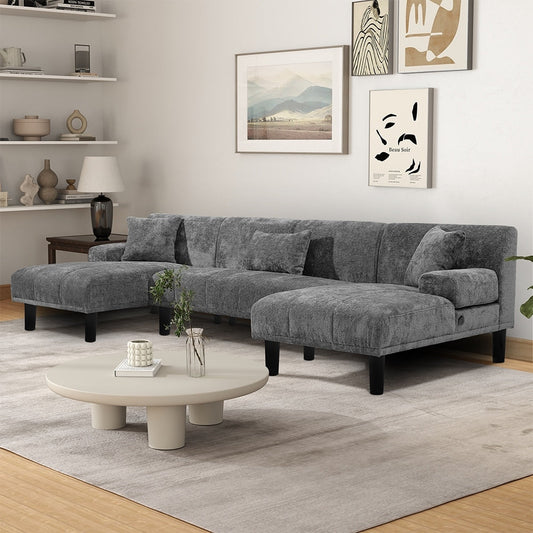 Canapés sectionnels Moasis en U, canapé modulaire moderne en chenille - 45,6 l x 106,3 L x 26,7 H