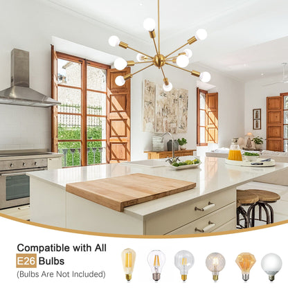 Modern Sputnik Chandelier 10-Light Adjustable Ceiling Light Fixture for Kitchen Dining Room Living Room Bedroom - N/A